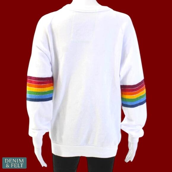 Aviator Nation Rainbow Stitch Sleeve White Crewneck Sweatshirt Small USA Fleece - Picture 7 of 15
